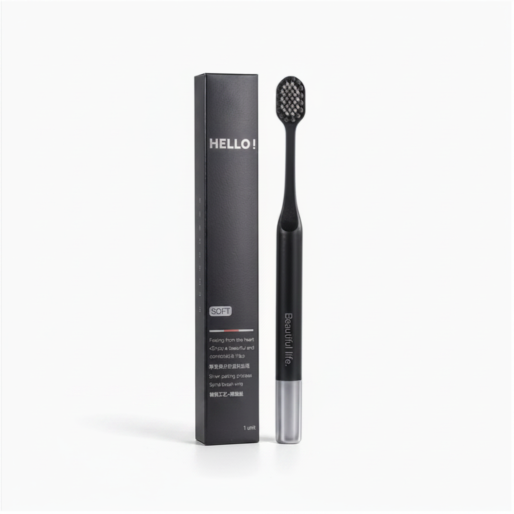 Hello Black Toothbrush White Background
